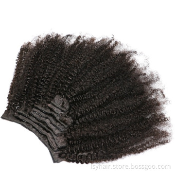 Lsy Wholesale Mongolian Afro Kinky Curly Human Hair Weave Clip In Hair Extensions, Brazilian Afro Clip ins 7pcs 8pcs Per Set